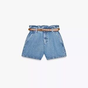 Blue Denim Women's Shorts with Brown Belt